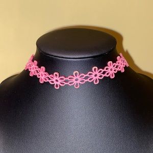 Pink leather choker necklace